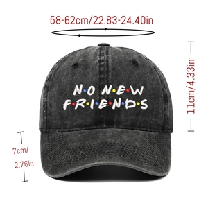 Detailed size specifications for the washed denim baseball cap with embroidery
