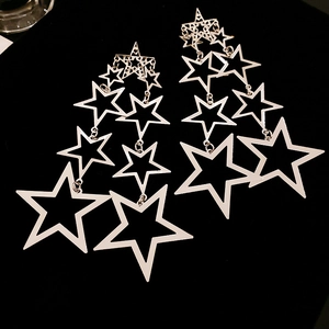 Exaggerated Star Long Tassel Dangle Earrings Alloy With Silver Earring Post Oversized Multi Layer Chic Jewelry For Women