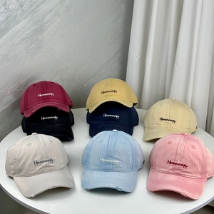 Washed Cotton Baseball Cap Distressed Broken Hole Letter Embroidery Sun Protection Curved Brim Casual Streetwear Hat
