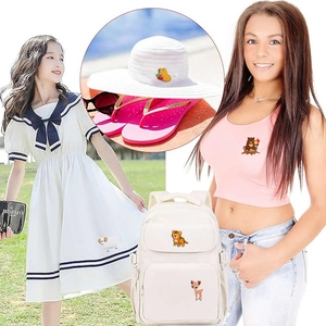 Cartoon animal embroidery patches featuring tiger and deer on clothes and bags