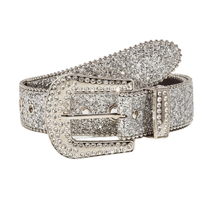 Y2K Western style silver belt with sparkling rhinestones and glitter sequins for women