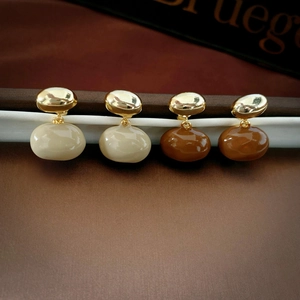 Vintage Irregular Bean Drop Earrings With 925 Sterling Silver Earring Post Enamel Copper Jewelry For Women