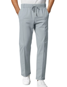 Men's casual light grey blue trousers with elastic drawstring waist and pleated legs