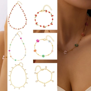 Fashion Copper Alloy Jewelry Necklace Bracelet Anklet Heart Flower Cherry Evil Eye Charm Sweet Accessory For Women Girls
