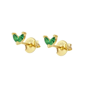 Elegant gold S925 silver leaf earrings with emerald green marquise cut gemstones
