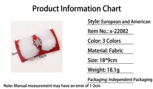 Red Christmas baby headband with plush edges and silver snowflake, size 18x9cm