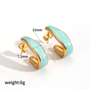 Goldene C-förmige Edelstahlohrringe mit minzgrünem Öl-Tropfen-Finish, 22mm Größe