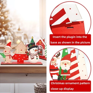 Festive Christmas wooden desktop ornaments featuring Santa, reindeer, and snowman motifs