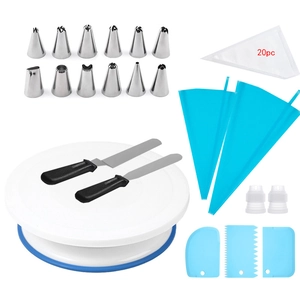 20pcs cake decorating kit with rotating turntable and stainless steel icing spatulas
