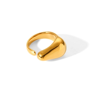 Bold irregular lava style gold stainless steel open ring with mirror polished finish