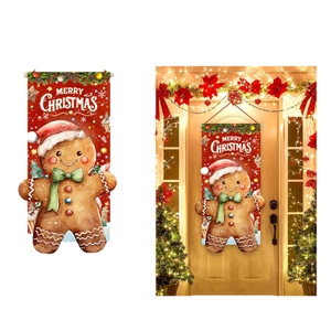 Gingerbread man Merry Christmas door banners with hanging rod for outdoor party decor
