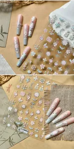 Detailed 5D embossed floral nail art stickers with vintage embroidery patterns TS-3992