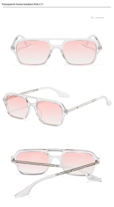 Detail view of transparent pink gradient sunglasses with C11 double bridge frames
