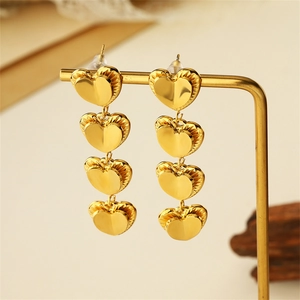 Fashion Stainless Steel Gold Heart Earrings For Women Four Layered Heart Drop Earrings Trendy Sweet Style Daily Party Jewelry