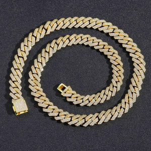 Golden 10mm hip hop Cuban link necklace with zircon stones in a spiral layout