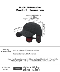 Size chart showing fleece baseball cap dimensions and earflap measurements for men
