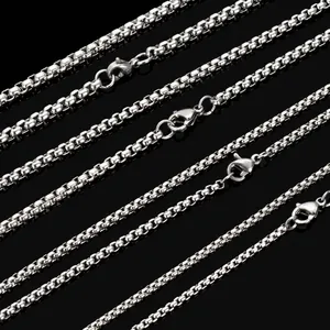 Colliers à chaîne box carrée en acier inoxydable argenté avec fermoirs mousqueton
