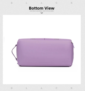 Close-up of the reinforced bottom and neat stitching on this purple fitness travel bag