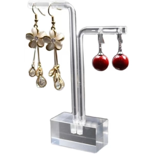 Acrylic jewelry display stand set with dual-height rods for elegant earring storage