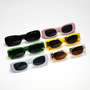 Retro rectangular sunglasses in six assorted vibrant colors with thick premium frames