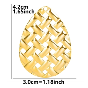 Detail of 18k gold plated teardrop hollow pendant with dimensions 4.2cm by 3.0cm