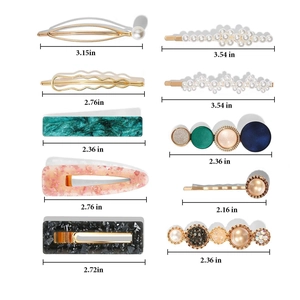 Set of marble acetate and pearl hair clips for women with various geometric sizes
