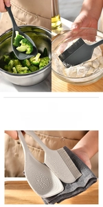 Detail of easy-to-clean non-stick silicone spatula and brush set with water droplets