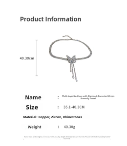 Détails des dimensions du collier papillon en zircon et infos sur le cuivre