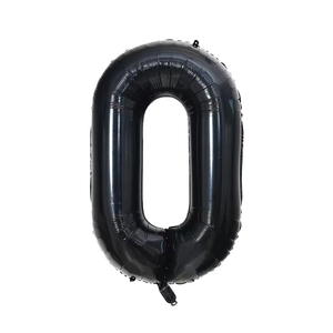 Detailed close-up of a slim 40-inch black number 0 balloon made of premium foil material
