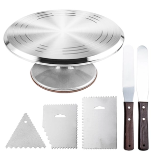 Aluminum Alloy Revolving Cake Turntable With Stainless Steel Spatula And Scraper Smooth Rotating Baking Decorating Tools