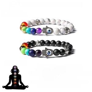 Set de bracelets 7 Chakras avec main de Hamsa et mauvais œil pour yoga méditation