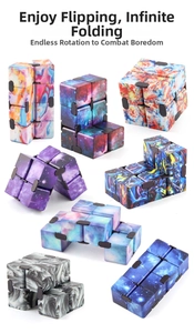 Macro view of infinity cube in eight starry sky and marble patterns for stress relief
