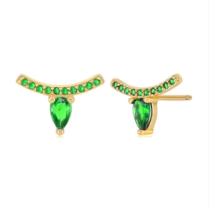 Detailed view of s925 gold-plated earrings with pear-cut emerald green zircons
