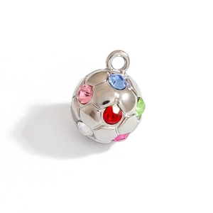 Polished stainless steel ball pendant with multi-colored crystals for DIY necklaces