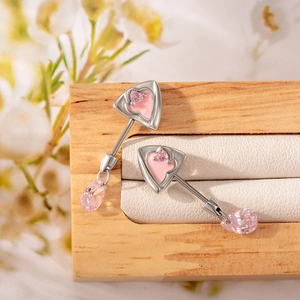 Cat Ear Cartilage Stud Earring Titanium Steel Copper Pink Zircon Heart Water Drop Screw Back Piercing Jewelry