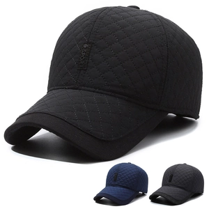 Men Winter Baseball Cap Quilted Warm Fleece Lined With Earflaps Adjustable Windproof Outdoor Sport Hat