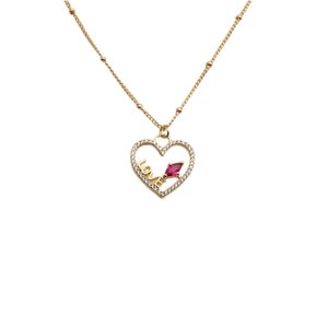 Collier LOVE en cœur doré avec pierre marquise rose et chaîne satellite à perles