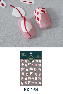 Dettaglio degli adesivi per nail art KX-164 con linee astratte color crema e rosso