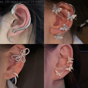 Butterfly Bow Rhinestone Ear Cuffs Non Pierced Earrings Long Tassel Chain Alloy Jewelry For Women Elegant Fashion