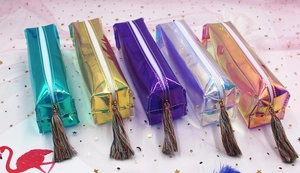 Five holographic laser stationery cases with tassels and metallic luster finish