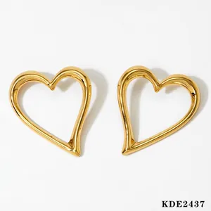 Minimalist gold hollow heart earrings with polished finish and stylish oversized design