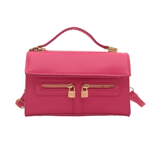 Sac à main rose fuchsia rétro avec double fermeture éclair et pendentifs cadenas dorés