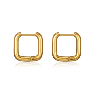 Minimalist square geometric 18K gold plated stainless steel huggie hoop earrings