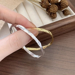 925 Sterling Silver Hammered Bangle Irregular Texture Open Cuff Bracelet Minimalist Vintage Style Jewelry For Women