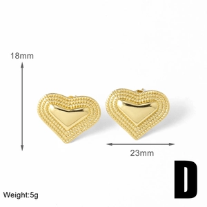 Macro view showing dimensions 23mm by 18mm of heart-shaped gold earring with beaded texture
