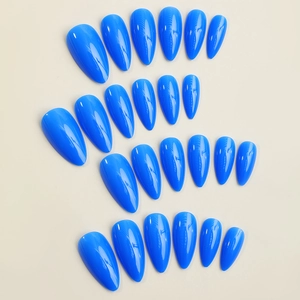 Navy blue cat-eye almond press-on nails with shiny finish set of 24 pieces