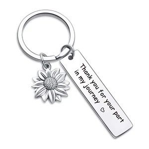 Stainless steel sunflower keychain with engraved Thank you for your part in my journey tag