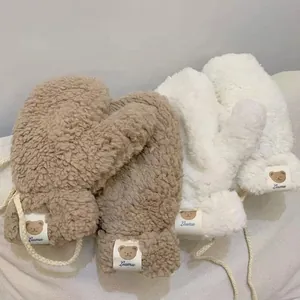 Mittens Faux Lamb Wool Hanging String Winter Warm Thickened Cartoon Bear Pattern Women Students Cute Cold Protection