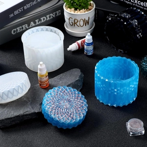 DIY geometric resin storage box silicone mold with blue glitter storage jar finished product