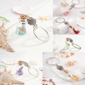 Ocean Theme Drift Bottle Keychain With Glass Wishing Bottle And Metal Alloy Shell Pendant Beach Style Bag Hanging Decor